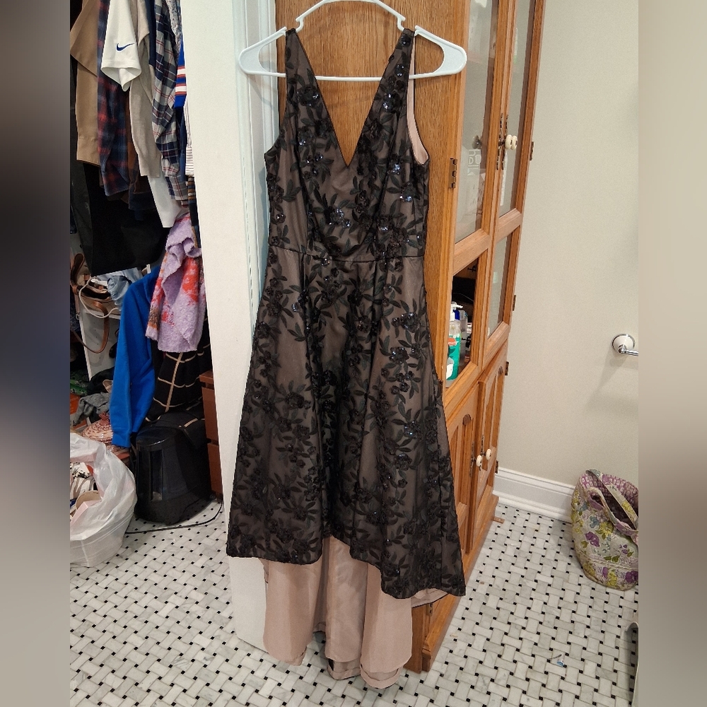 Calvin Klein Black Floral High Low Dress